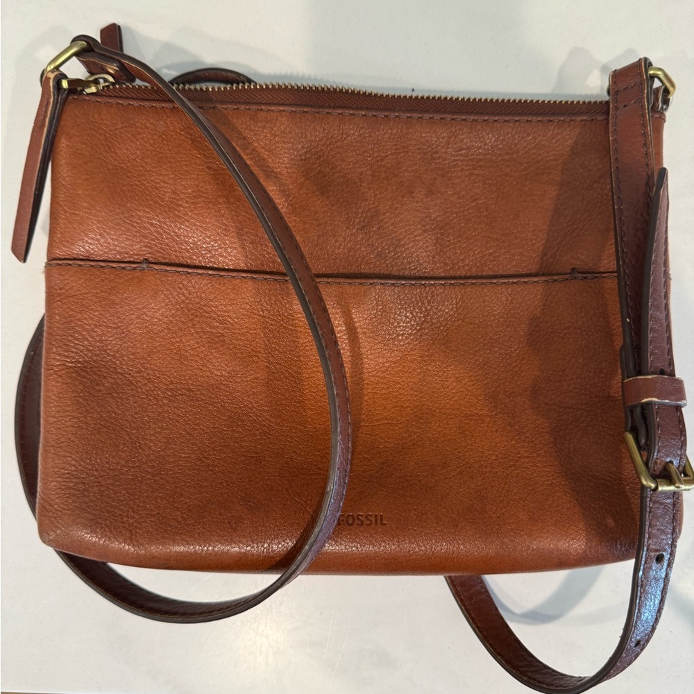 Fossil Tan Leather Crossbody Bag